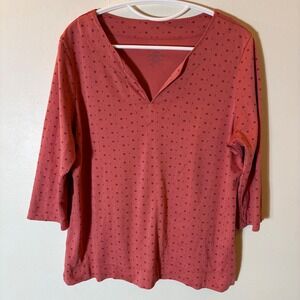 L.L. Bean‎ Supima Cotton 3/4 Sleeve SplitNeck Top Terracotta Size LP